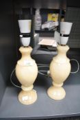 Two vintage hard stone alabaster type lamp bases, of classical turned baluster form, unmarked,