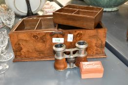 A small late 19th to early 20th-century burr wood desktop stationary cabinet, featuring internal