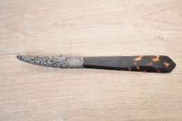 A fine Victorian tortoiseshell letter opener with Silver handle, with ornate foliate detailing,