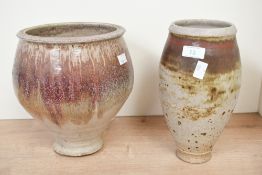 Two late 20th-century Patrick Reed (1943-2017) studio pottery vases, featuring amorphous ovoid pod-