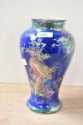 A early 20th-century Maling lustre ware baluster vase, featuring a deep cobalt blue ground with
