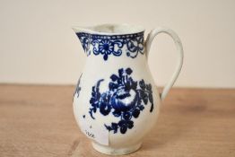 An 18th-century early Worcester porcelain sparrow-beak cream jug, featuring underglazed blue