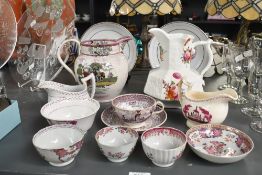A selection of 19th-century transferware and hand painted tableware, to feature two low bowls having