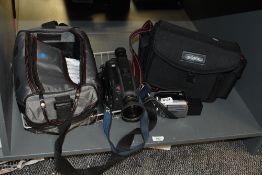 Two Video cameras, A Sony Handycam Video 8 and a JVC Hard Disc Camcorder