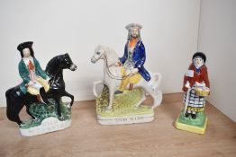 A small group of late 19th-century Staffordshire flatbacks, to feature 'Dick Turpin' and 'Tom