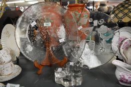 Two large vintage art glass plates, to feature a Walther Glas crystal-style moulded cheese platter