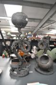A pair of late 19th to early 20th-century Japanese-style cast-metal dragon koros, featuring