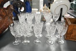 A selection of 20th-century crystal cut sherry glasses, to feature both hob-nail and fan-cut