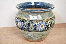 A large early 20th-century Royal Doulton after Florrie Jones stoneware jardinière, featuring Art