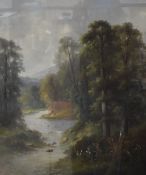 Ada Stone (British 1879-1904) Oil on canvas, a rural woodland river scene, signed lower left, within
