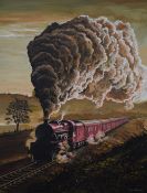Olly Alcock (British Contemporary) Acrylic on board 'The Jubilee Line', a steam locomotive study,