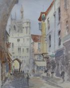 M M Newman (20th Century) Watercolour, a continental street scene, signed lower right, within a card