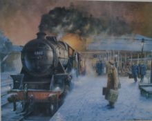 After Trevor R Owens (British 20th Century) Lithograph 'Christmas Leave, Lancaster Station',