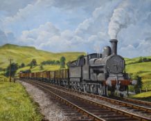 Olly Alcock (British Contemporary) Acrylic on board 'Cauliflower on Keswick Line', a steam