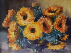 Marion Bloom (British 1878-1962) Watercolour, still life study of a vase of vibrant flowers,