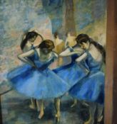 After Edgar Degas (French 1834-1917) Oil on board 'Blue Dancers', a 20th Century reproduction of the