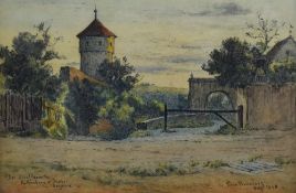 Elias Mollineaux Bancroft (British 1846-1924) Watercolour and Ink 'Der Strafturm in Rothenburg ob
