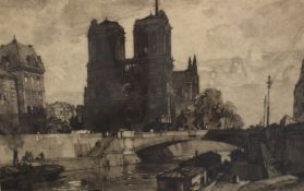 Leonard Squirrel (British 1893-1979) Aquatint 'Notre-Dame de Paris', a study of the cathedral from