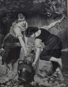 After Emile Munier (French 1840-1895) a 20th Century woven print 'At the Spring', produced by French