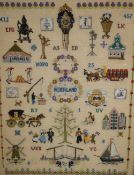 A 20th Century embroidered sampler 'Nederland', letters and numbers including various Dutch