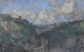 A 20th Century oil pastel on paper, a study of the Clifton suspension bridge, unsigned or