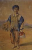 A 19th Century watercolour, depicting a young bare foot farm worker, unsigned or attributed,
