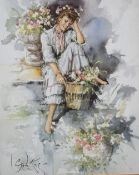 After Gordon King (British 1939-2022) A near pair of lithographs 'The Love Letter' and 'Flowers