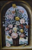 After Ambrosius Bosschaert the Elder (Flemmish-Dutch 1573-1621) Still life reproduction on tile '