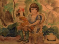 Z Lewitska (19th/20th Century) Watercolour, a niave study of a young girl with doll, signed lower