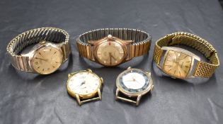 Five gent's vintage wrist watches including Roamer, Smiths Empire, Sully, Timemaster & Fero, some