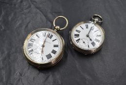 A large silver key wound pocket watch by Thomas Russell & Son Liverpool, having a Roman numeral dial