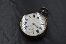 A Victorian silver open face key wound pocket watch, the white dial having Roman numerals and
