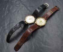 A 9ct gold Garrard wristwatch, the champagne dial having baton five minute markers, with
