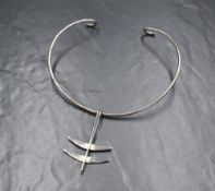A Norwegian modernist sterling silver 'Anchor' pendant neck torque necklace, designed by Erling