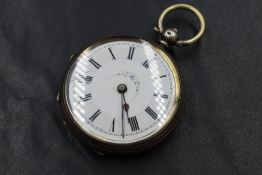 A white metal 800. grade open face key wound pocket watch, the white dial having Roman numerals
