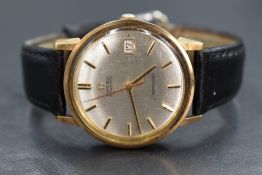 A 9ct gold Omega automatic Seamaster wristwatch, the champagne dial having baton five minute markers