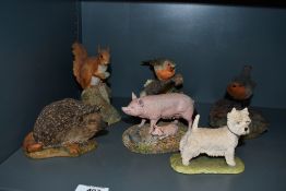 A group of six Border Fine Arts and similar animal studies to include 'Squirrel on Stump' designed