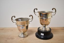 Two early 20th-century Squirrel Brand EPNS First Prize trophies, engraved for the Worsley and