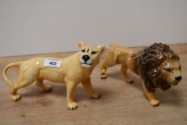 Two Beswick Pottery animal studies comprising 'Lion' (Facing Right) model number 1506 designed by