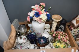 A large Bavarian ceramic vase having a pretty floral design, a small Old Country Roses vase, an