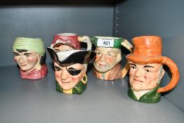 A group of five Artone Staffordshire pottery Toby Character jugs, measure 10cm respectively.