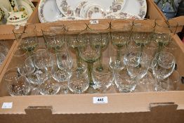 A quantity of vintage glassware, to feature eight green glass wine examples having thick stems and
