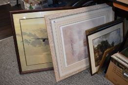 Five assorted pictures including a print 'Outbound Lancaster' after Gerald Coulson mounted framed