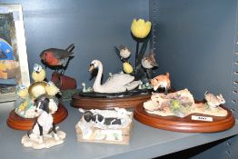 A collection of assorted Border Fine Arts figurines including Swan with Cygnets, Bluetit and Chicks,
