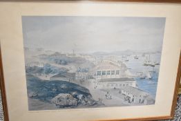 Four lithograph prints in matching frames depicting scenes from Hong Kong including Lyndhurst