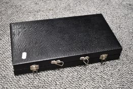 A leather effect hard cased pen storage box with velveteen interior and space for 30 pens 36cm x