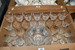 A hexagonal art glass bowl having 25 engraved to one face, a cut glass fruit bowl and a selection of