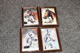A set of four framed prints of notable race horses including Red Rum, Istabraq, Suny Bay and