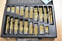 A box of 19 sizes of wood drill with a quantity of each
