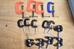 A selection of Record and Manksksman small G Clamps along with grips